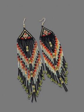 Night Cloud Beaded Earrings Boho Fringe Southwestern Handmade Jewelry
